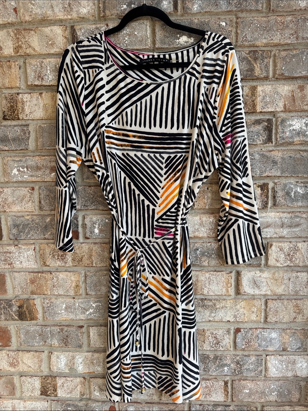 Ivanka Trump Black & White Geometric Dress w/ tie waist belt